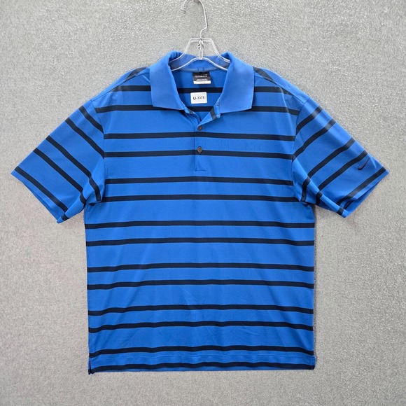 Nike Golf Men Polo Shirt Large Blue Stripe Logo Dri Fit Short Sleeve Collar - Picture 1 of 10